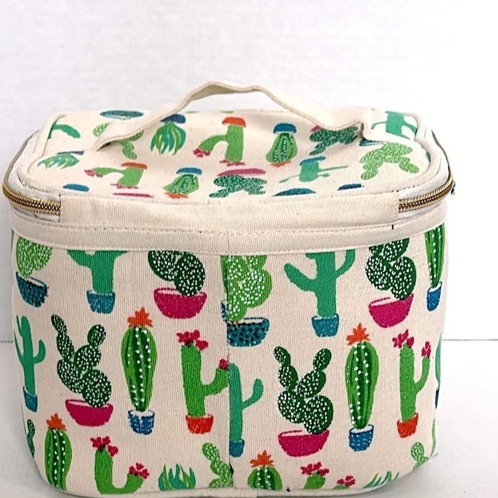Dabney Lee Cactus Canvas Cosmetic Train Case Large Makeup Bag Travel EUC